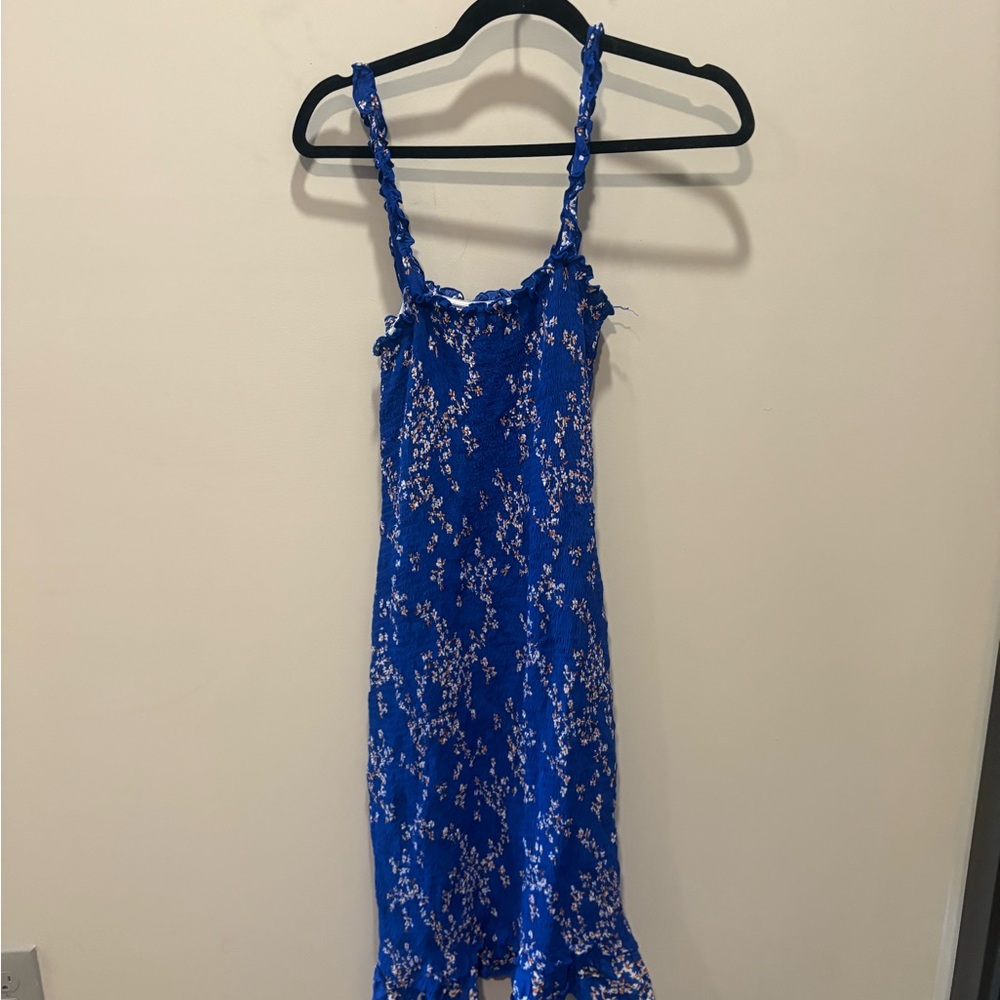 Anthropologie Royal Blue Floral Smocked Sundress